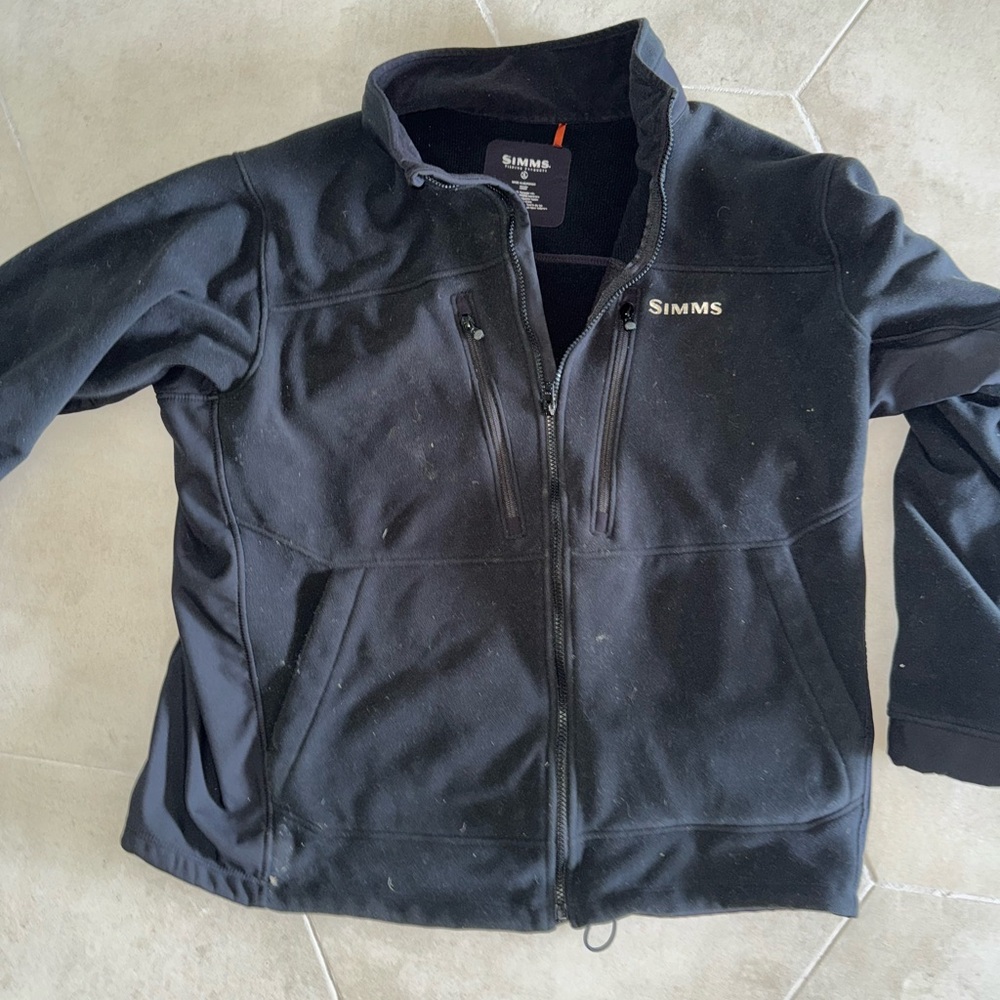 Simms Guide Series Fishing Jacket Mens XL Black Fleece Lined Softshell
